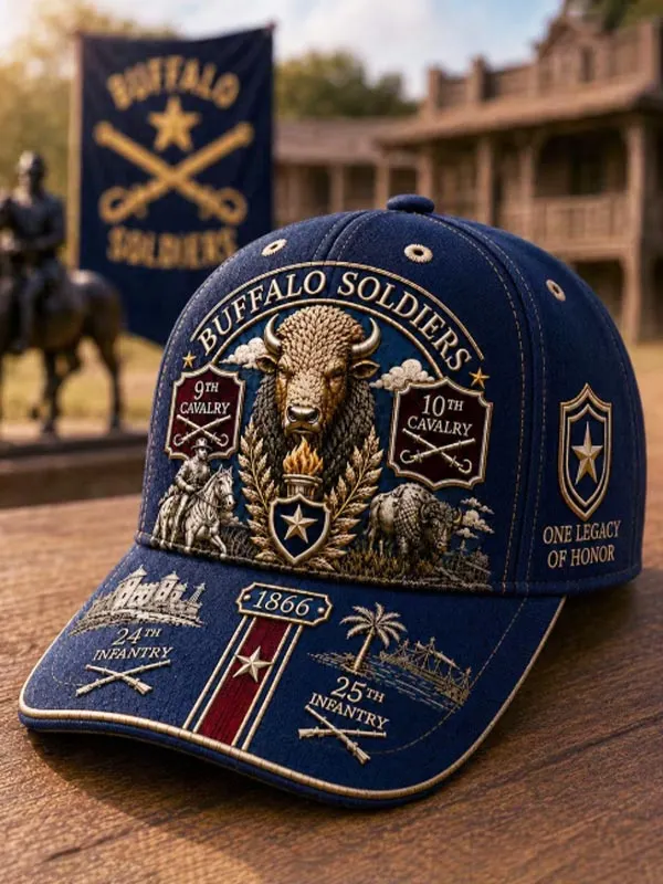 Men's Buffalo Soldiers 9th & 10th Cavalry 1866 Memorial Print Baseball Cap