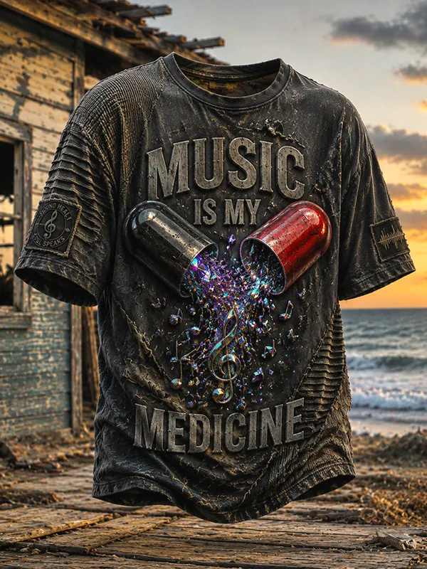 Men's MUSIC IS MY MEDICINE 3D Art Print T-Shirt
