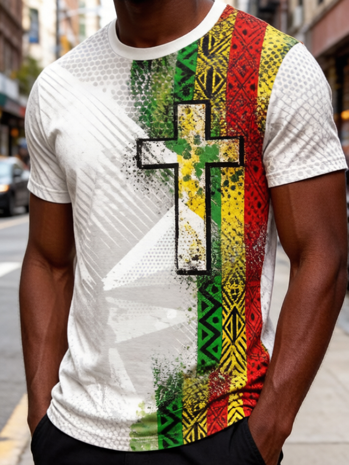 Men's African Pattern Cross Art Print T-Shirt