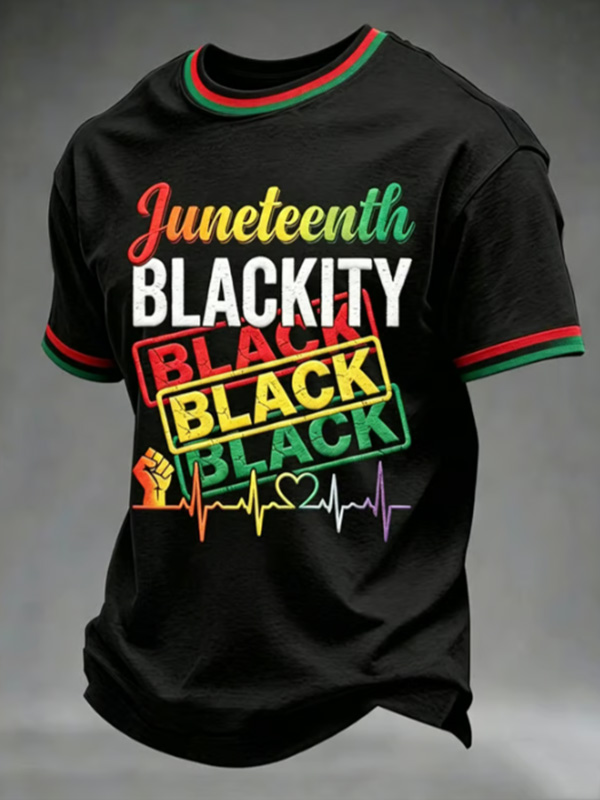 Men's Juneteenth Black Fist Print Casual T-Shirt
