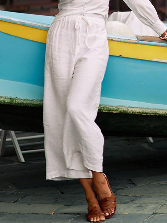 Ladies Elastic Waist Wide Leg Pants