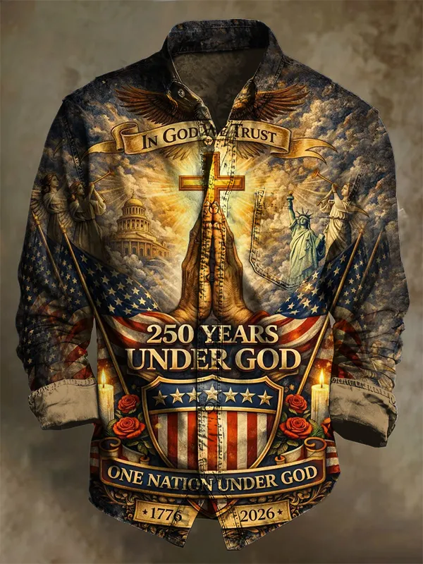 Men's 250 Years Anniversary Independence Day Retro Cross Art Print Long Sleeve Shirt