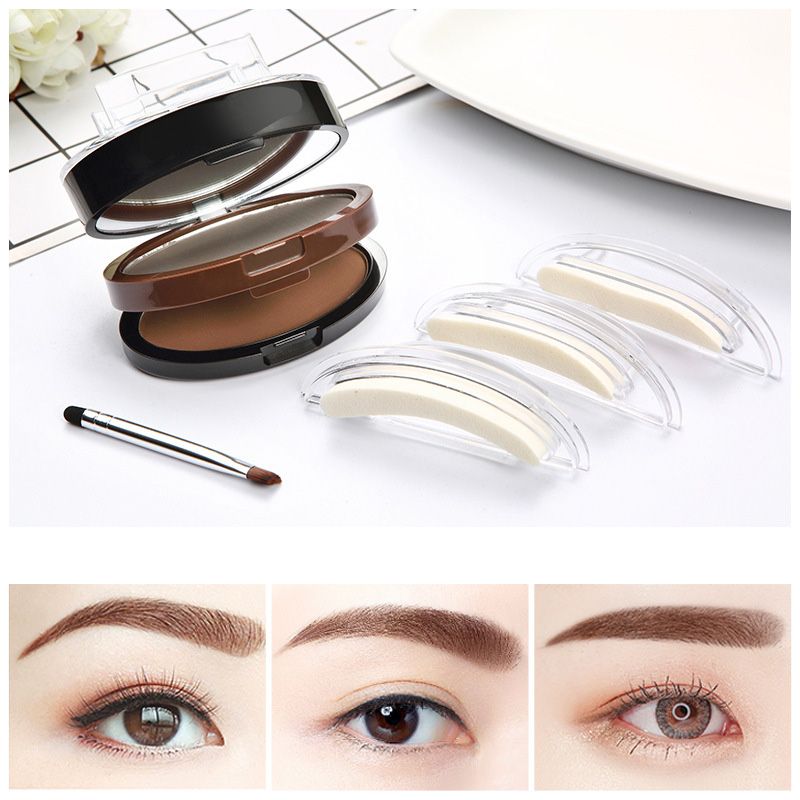 Instant adjustable eyebrow stamp with two-color brow powder