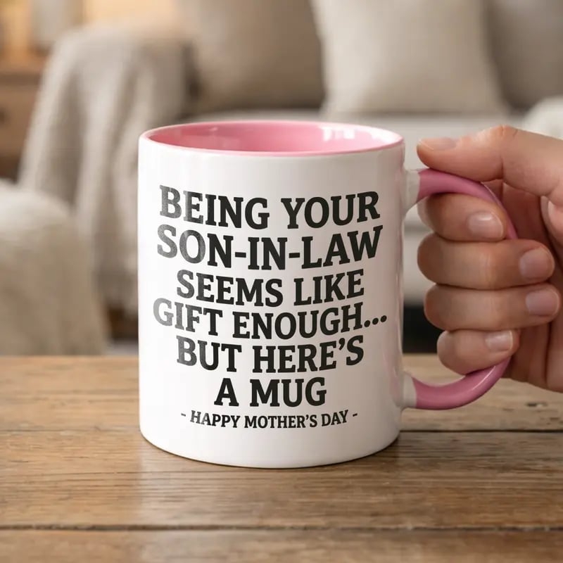 🎁 Funny Mother's Day Gift from Son-In-Law – Quirky Accent Coffee Mug – "I'm Your Favorite Gift" Humor – For MIL 🤱