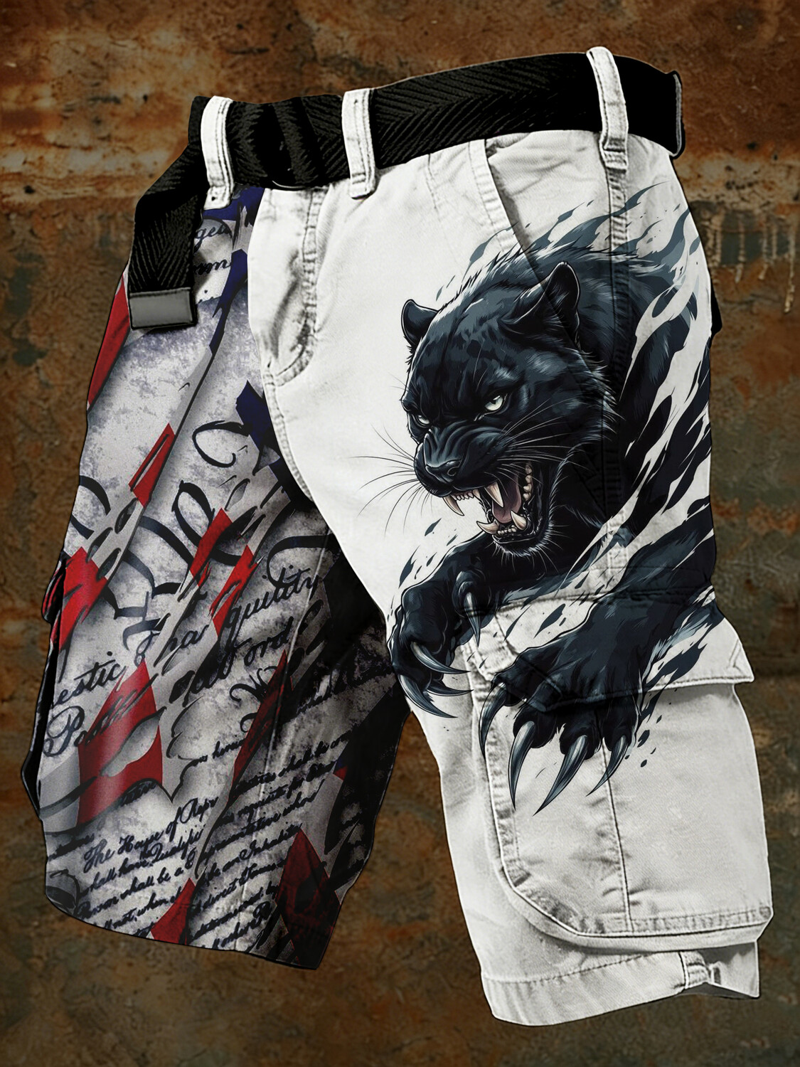 Men's Black Panther American Flag Print Casual Shorts