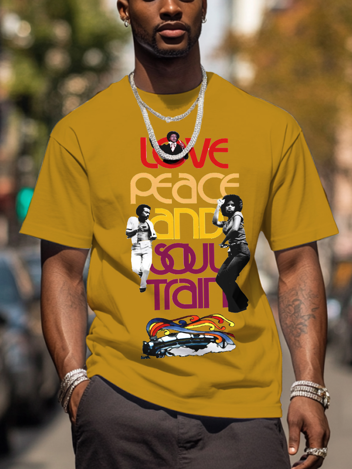 Men's Soul Train Music Print Cotton Casual T-Shirt