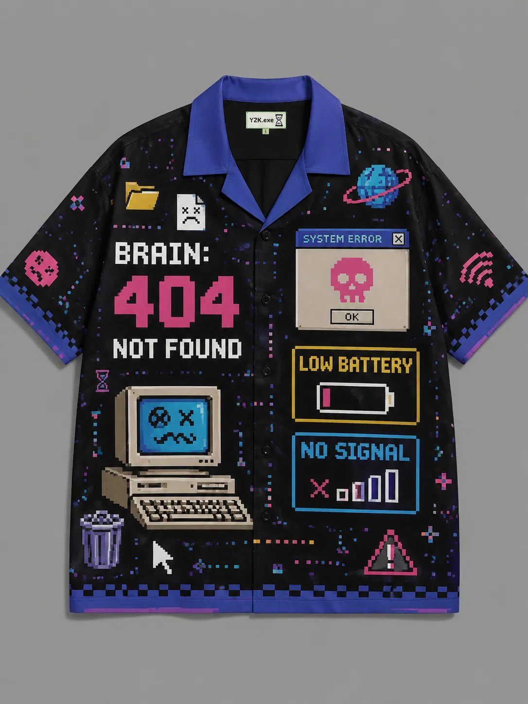 Men's Millennial Electronic Generation Z Pixel Art Print Shirt