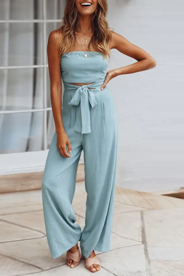 Women's Summer Fashion Sexy Tube Top Strapless Casual Jumpsuit