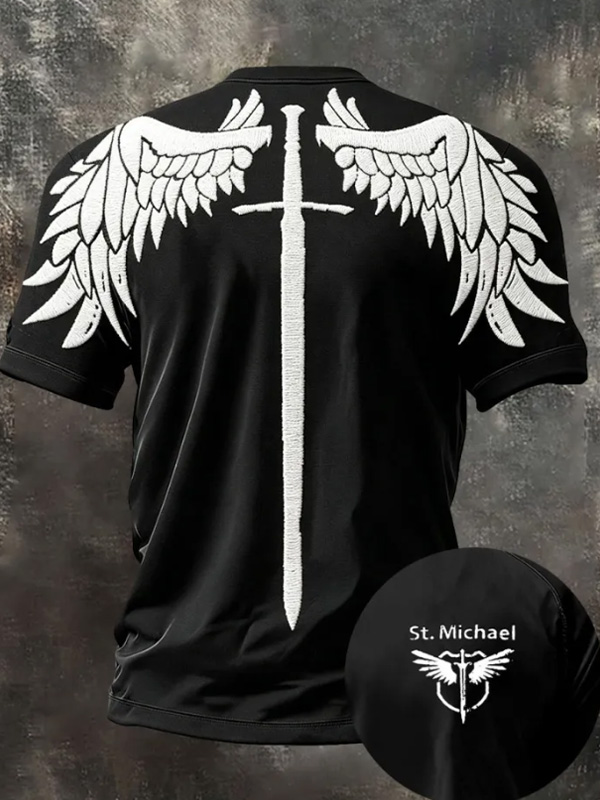 Men's St. Michael Angel Wing And Sword Print T-Shirt