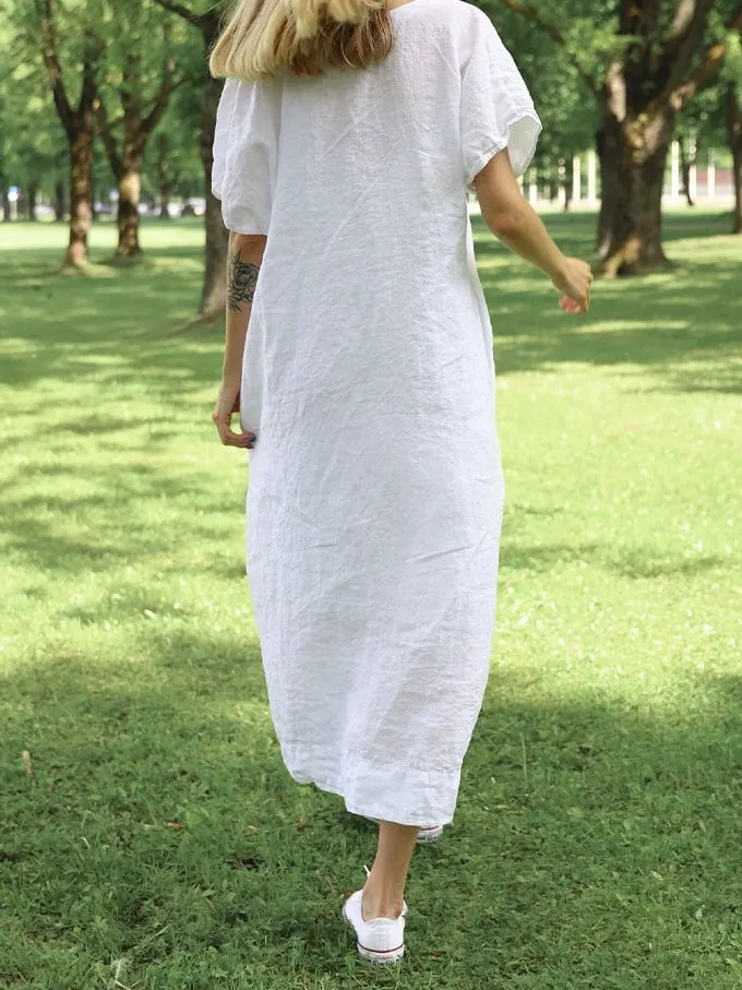 Women's Loose V Neck Short Sleeve Dress