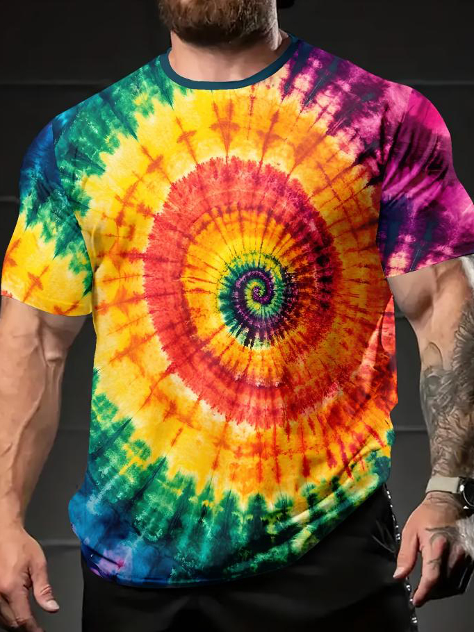 Men's Rainbow Tie-Dye Print Casual T-Shirt