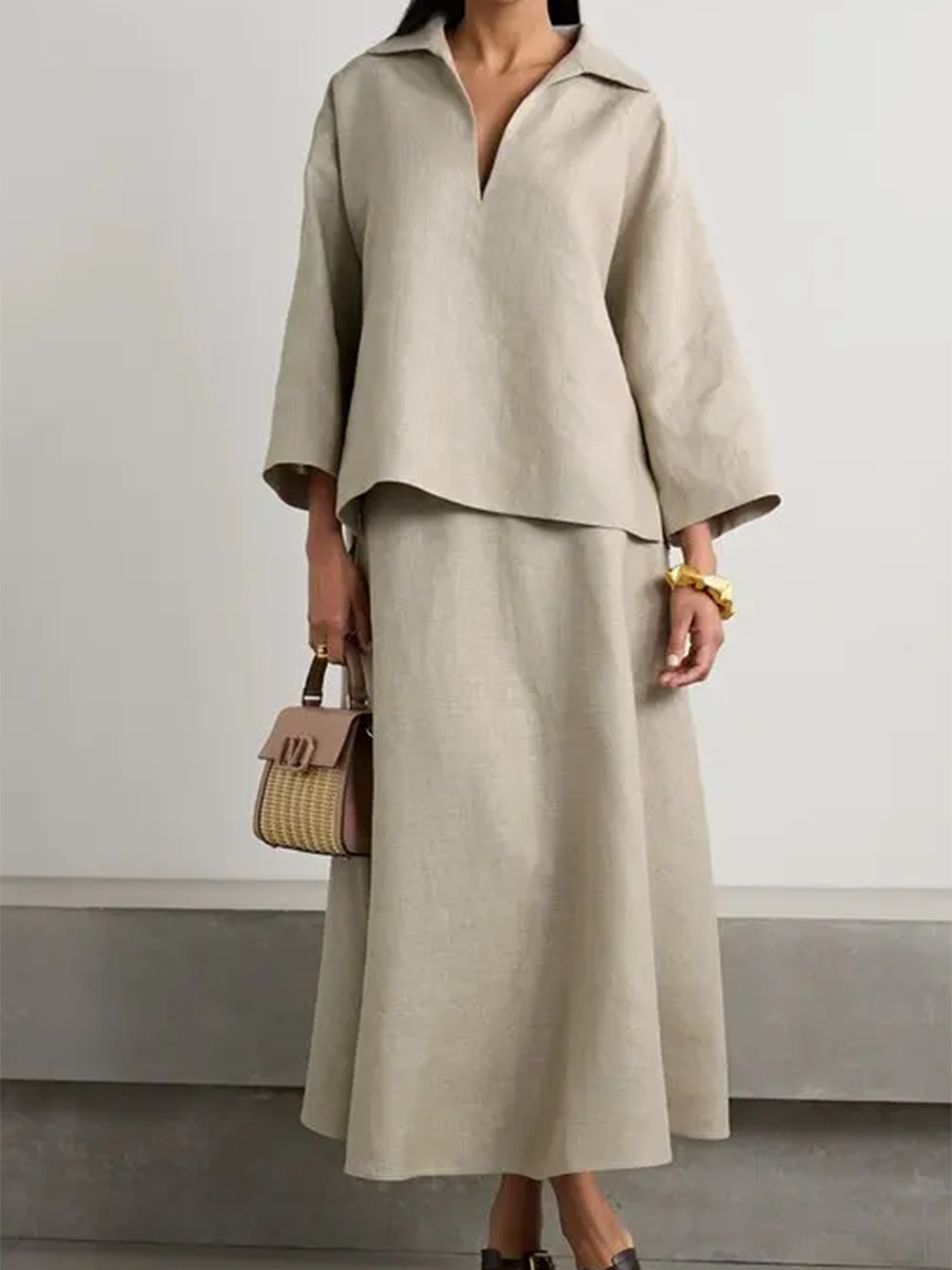 Women's V-neck Top and Skirt Two-piece Suit