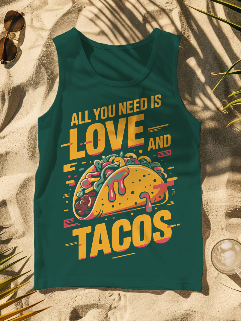 Men's All You Need Is Love And Tacos Print Cotton Tank Top