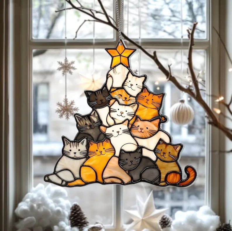 🔥LAST DAY 49% OFF - 😻Cat Christmas Tree Suncatcher Ornament