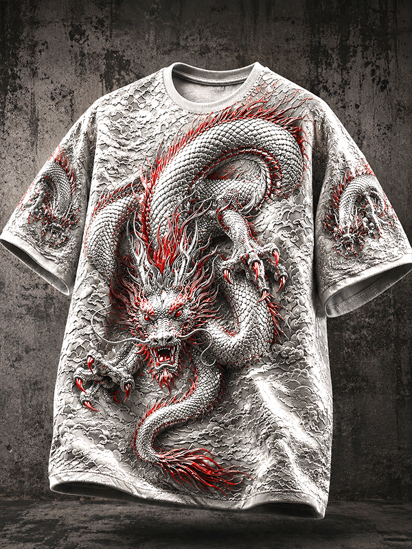 Men's 3D Dragon Embossed Print T-Shirt
