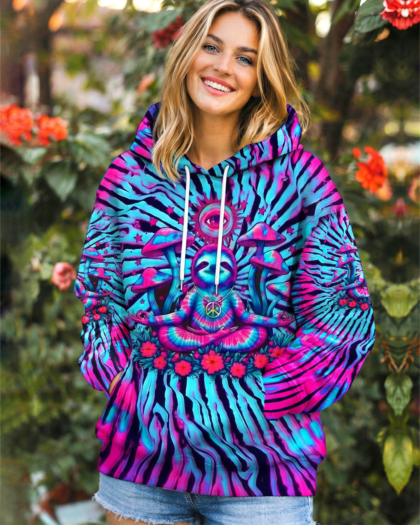 PINK TEAL SWIRL PEACE SLOTH ALL OVER PRINT - YHLT0902261