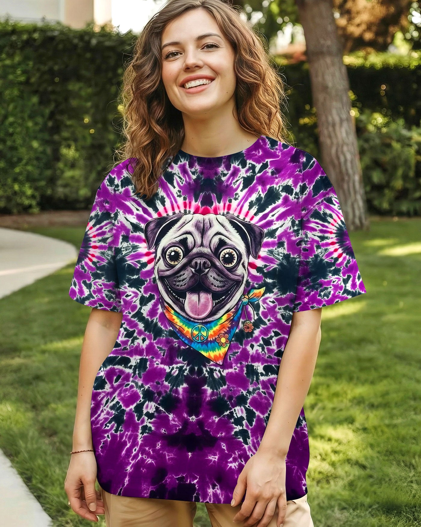 PURPLE SWIRL FUNNY PUG DOG ALL OVER PRINT - YHLT0202261