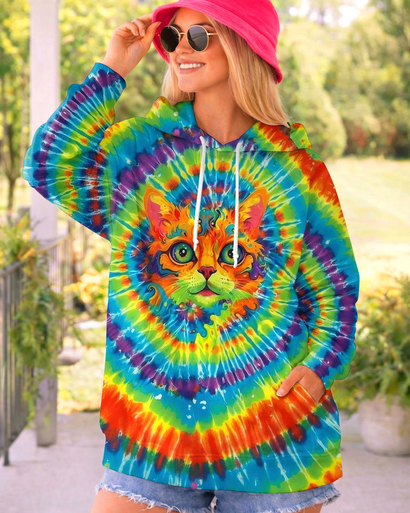 PSYCHEDELIC RAINBOW SWIRL CAT ALL OVER PRINT - YHLT0402261