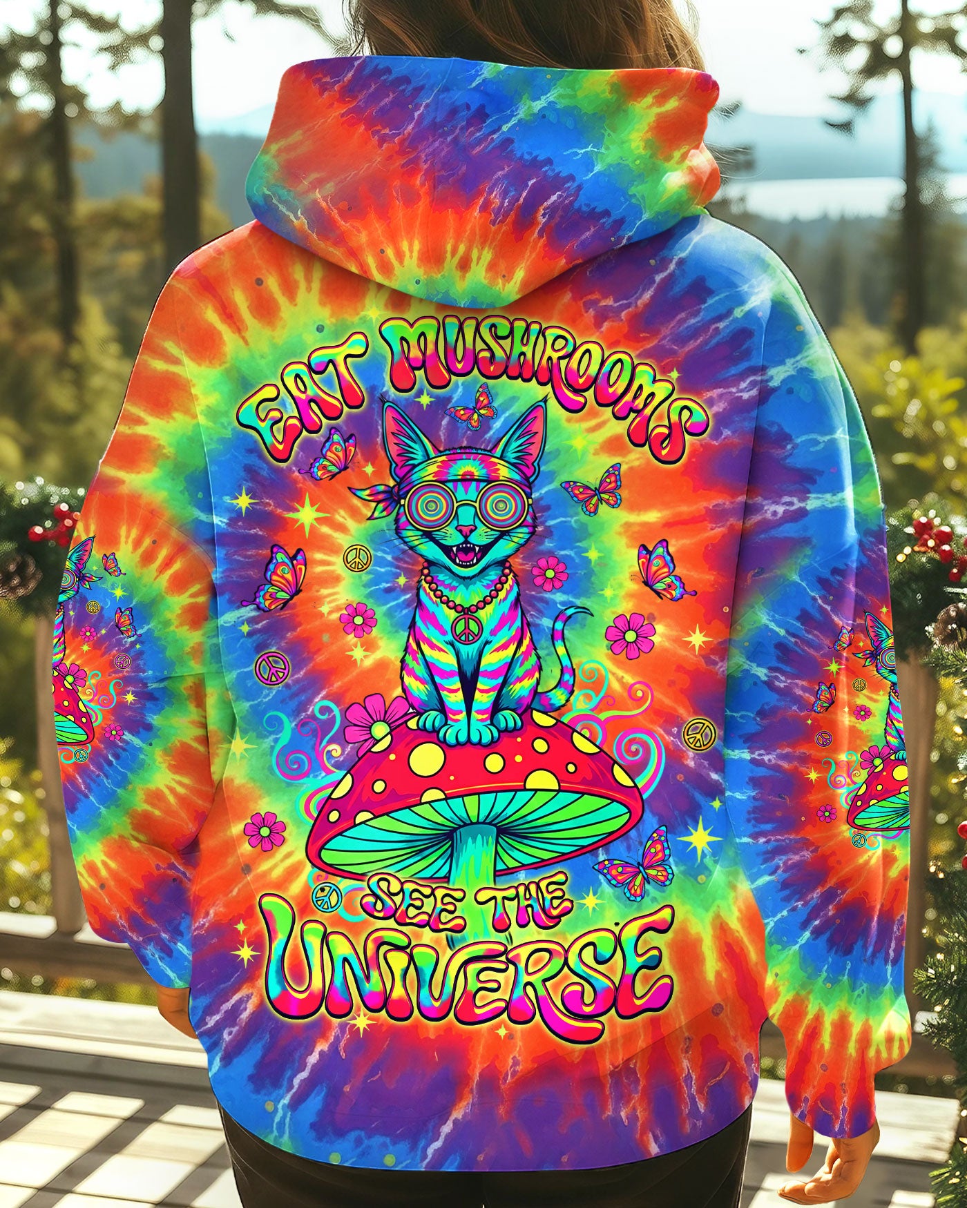 EAT MUSHROOMS SEE THE UNIVERSE HIPPIE CAT ALL OVER PRINT - YHLT1002261