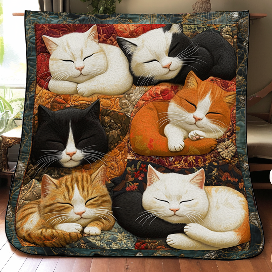 Adorable Cute Lazy Cat Floral Theme Quilted Blanket FCNL02