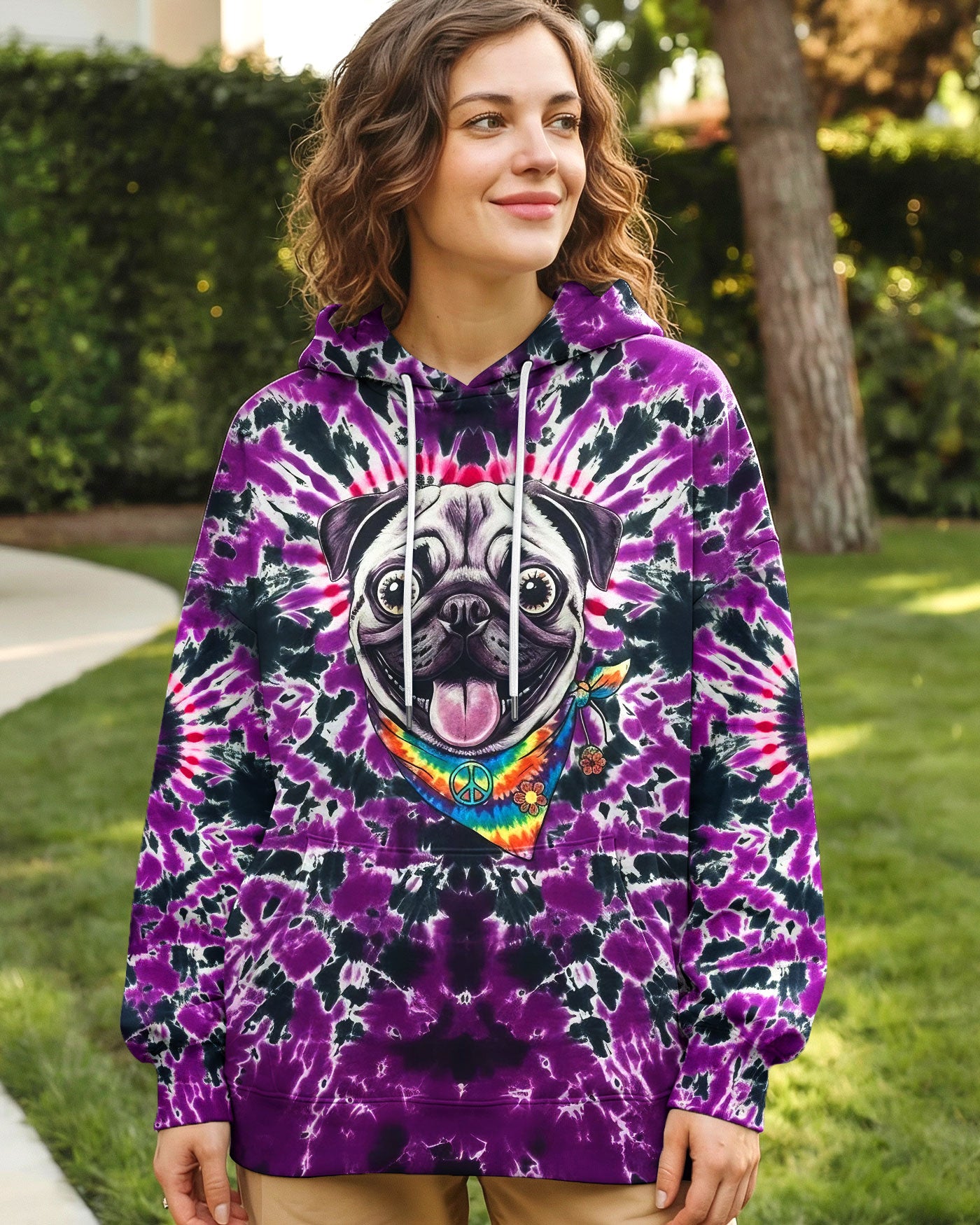PURPLE SWIRL FUNNY PUG DOG ALL OVER PRINT - YHLT0202261