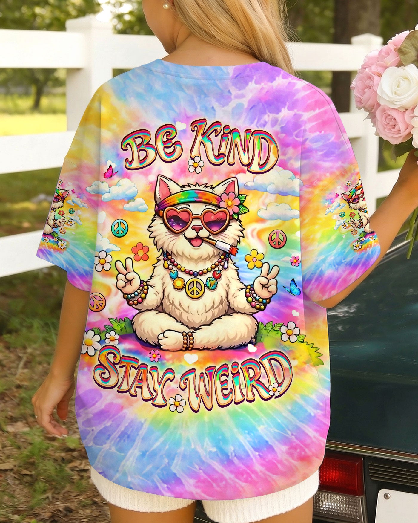 BE KIND STAY WEIRD FUNNY CAT ALL OVER PRINT - YHLT1102262