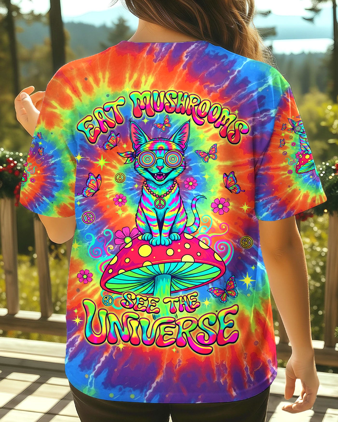 EAT MUSHROOMS SEE THE UNIVERSE HIPPIE CAT ALL OVER PRINT - YHLT1002261