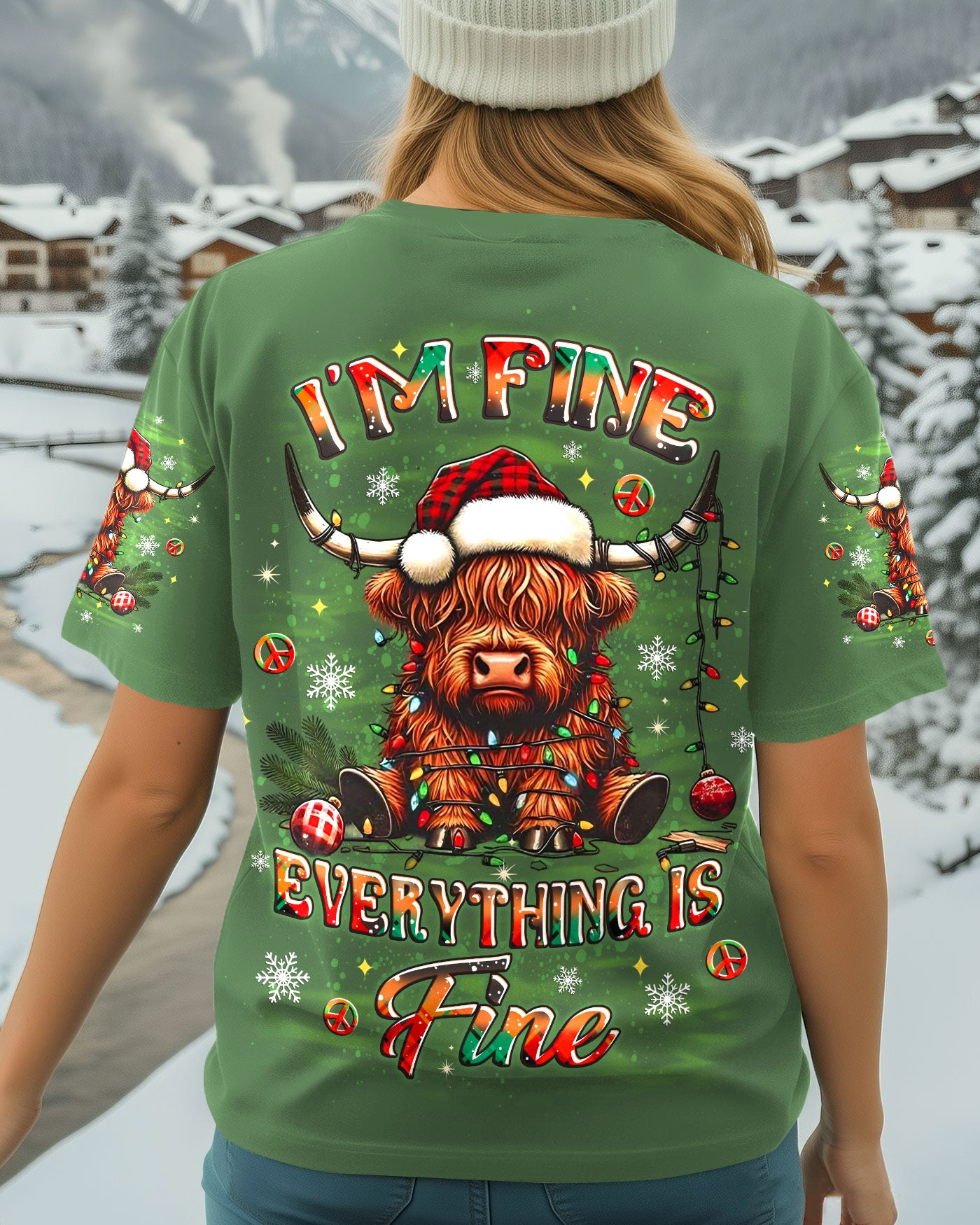 I'M FINE EVERYTHING IS FINE CHRISTMAS COW ALL OVER PRINT - YHLT2710252