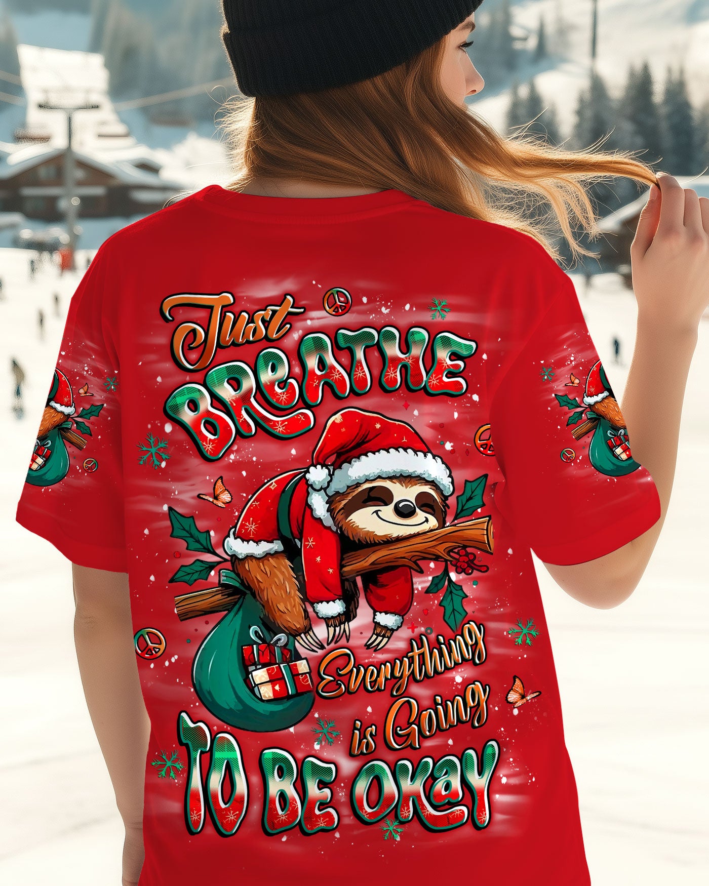 JUST BREATHE SLOTH CHRISTMAS ALL OVER PRINT - YHLT2310252