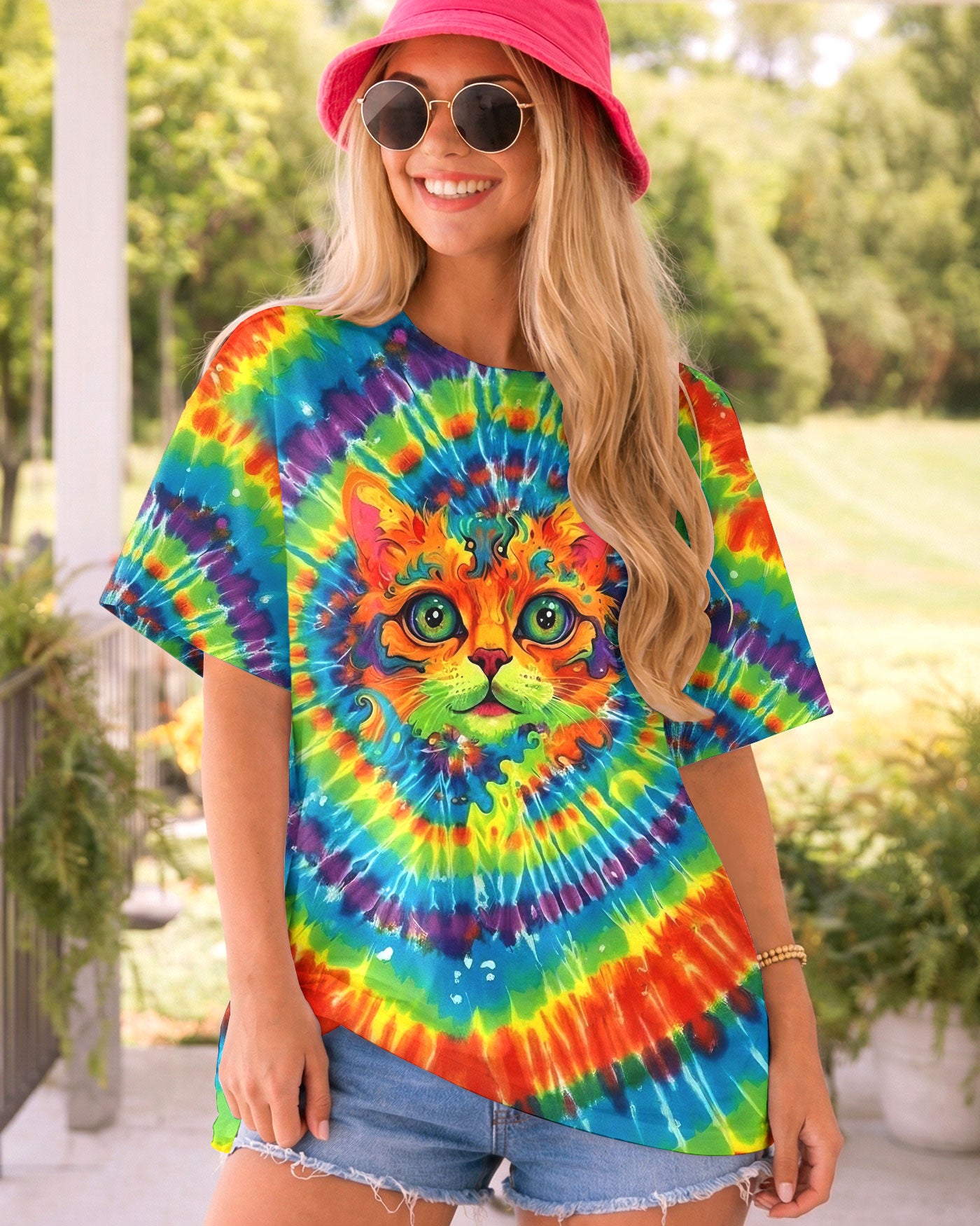 PSYCHEDELIC RAINBOW SWIRL CAT ALL OVER PRINT - YHLT0402261