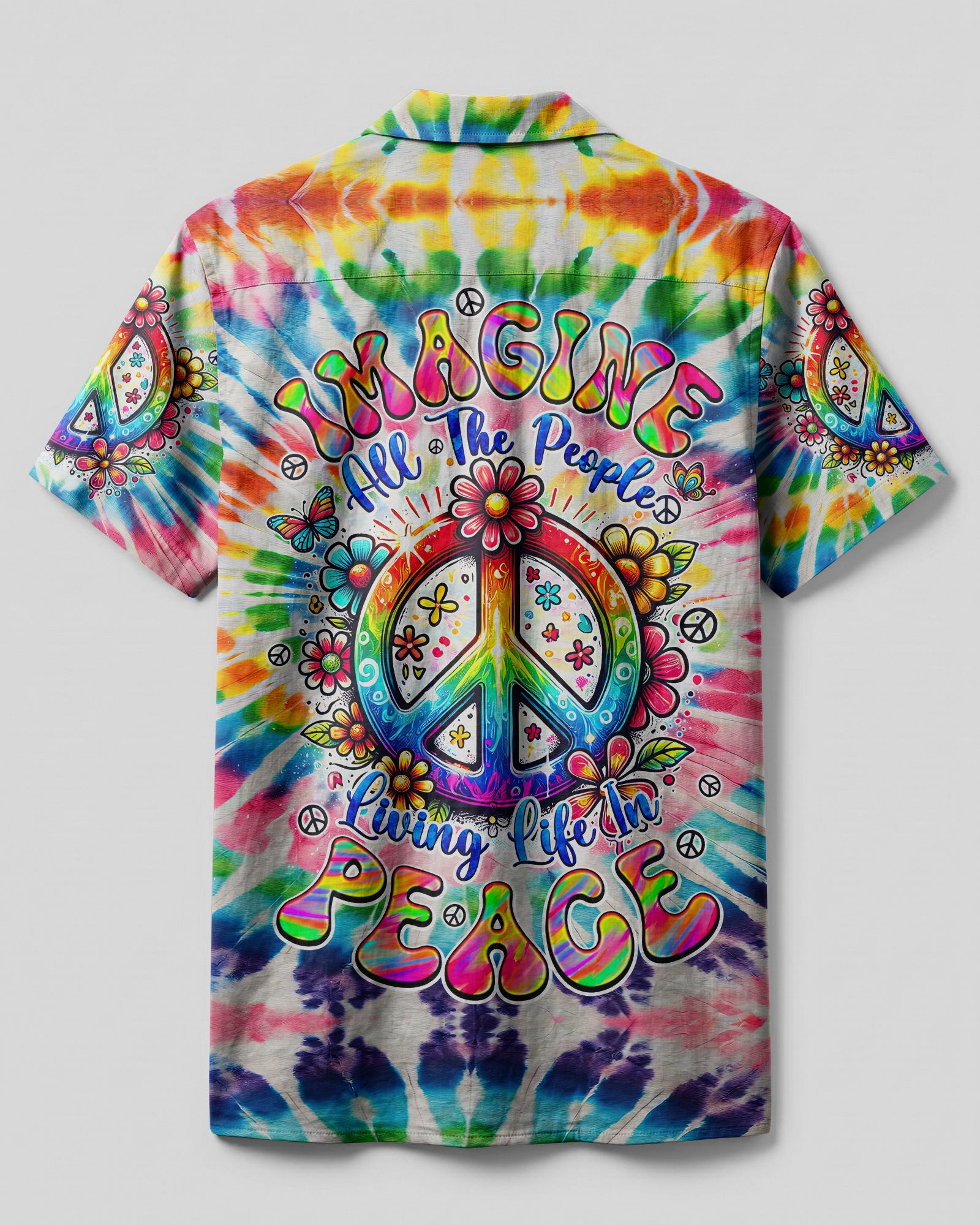 IMAGINE ALL THE PEOPLE LIVING LIFE IN PEACE TIE DYE CAMP SHIRT - TYQY1504256
