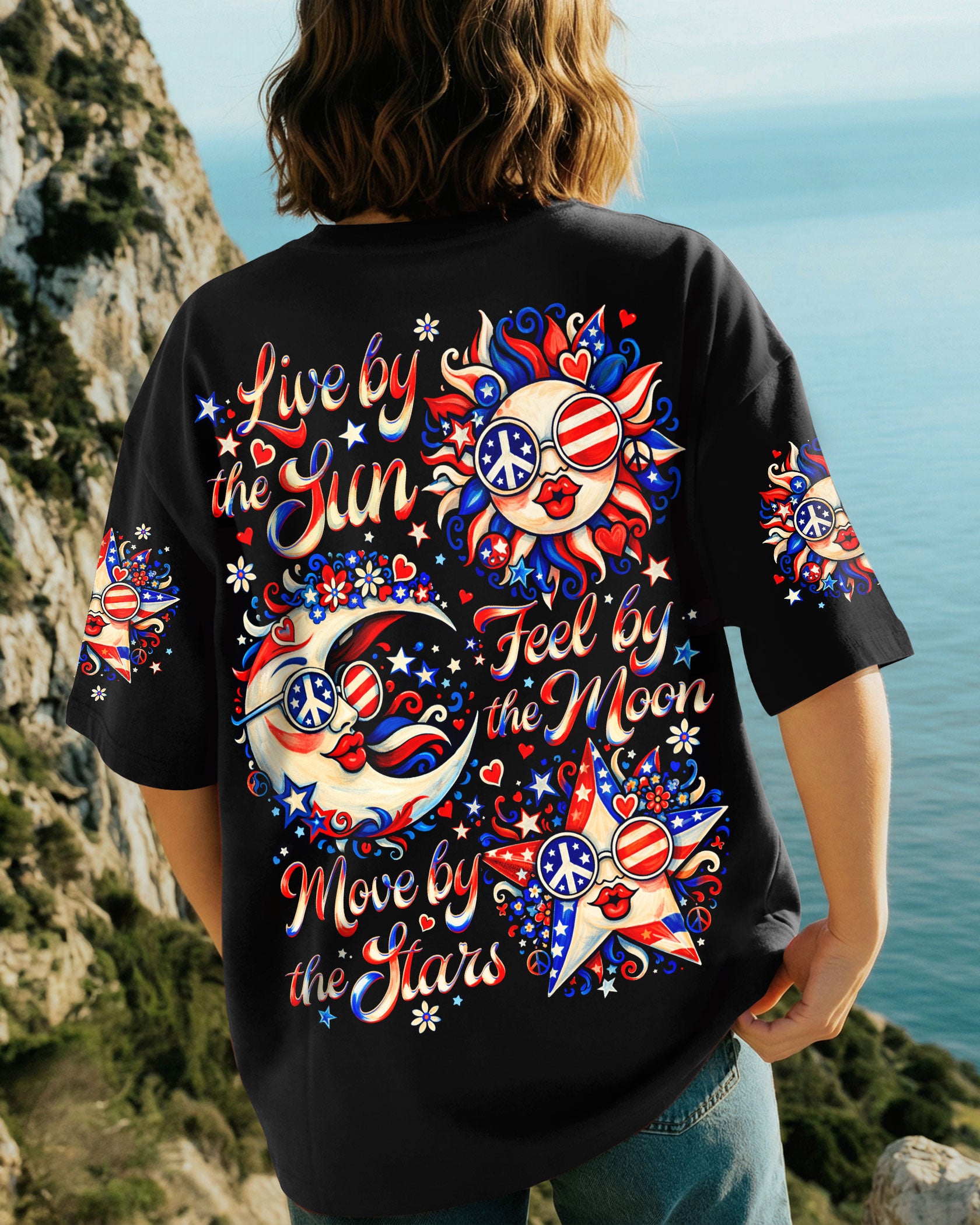 LIVE BY THE SUN RED WHITE & BLUE MOON STAR ALL OVER PRINT - TLNO3103262