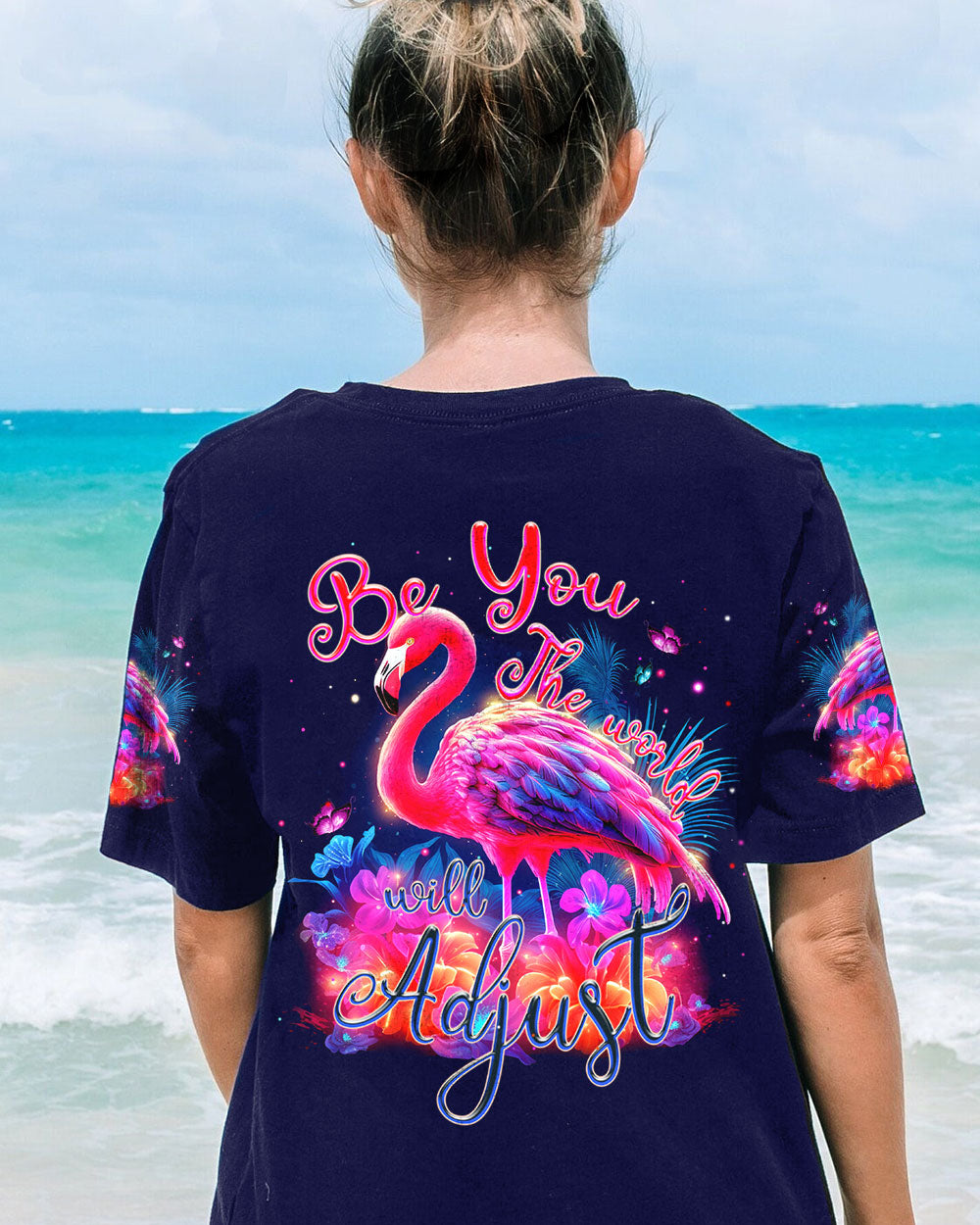 BE YOU THE WORLD WILL ADJUST FLAMINGO ALL OVER PRINT - TYTM1006232