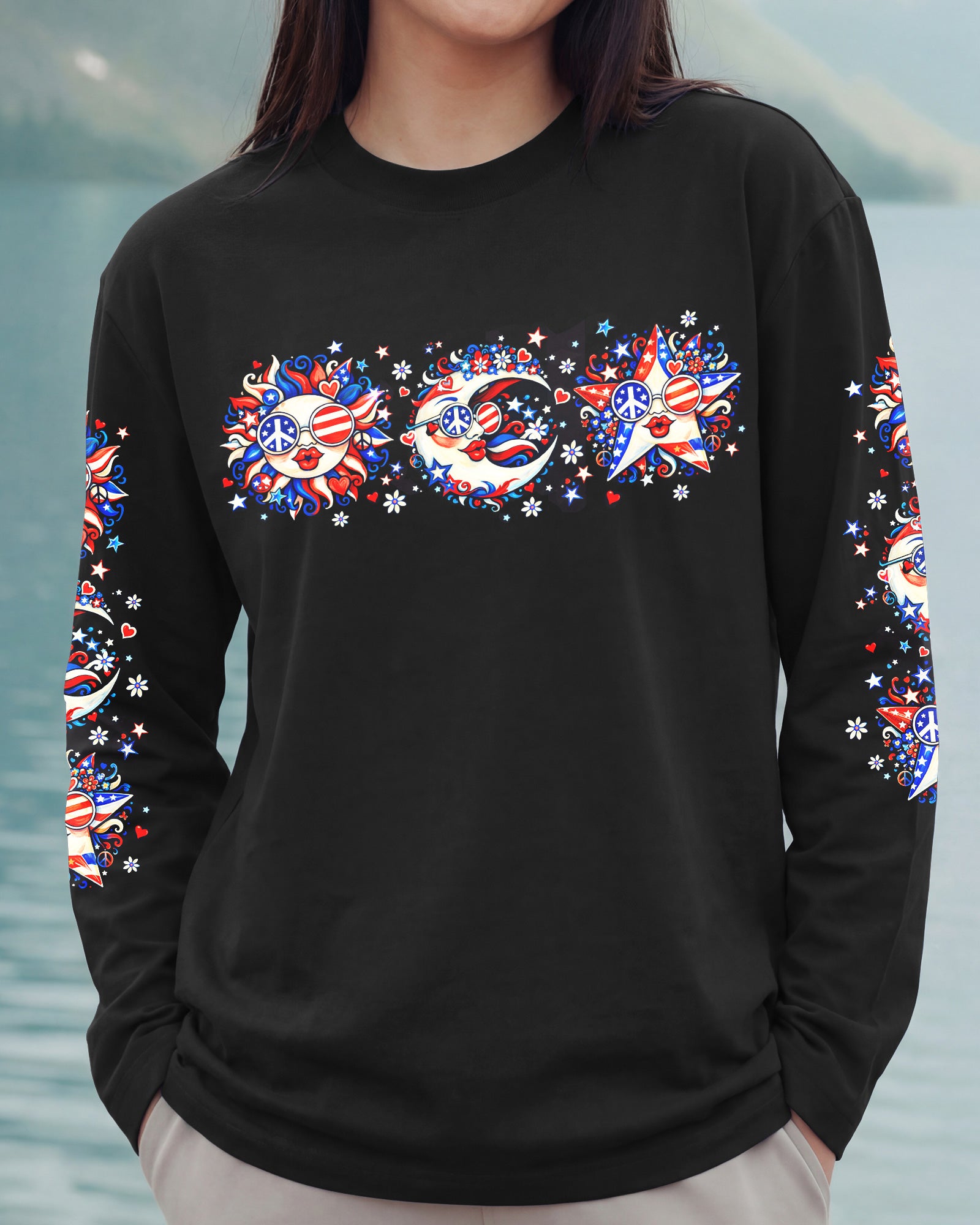 LIVE BY THE SUN RED WHITE & BLUE MOON STAR ALL OVER PRINT - TLNO3103262