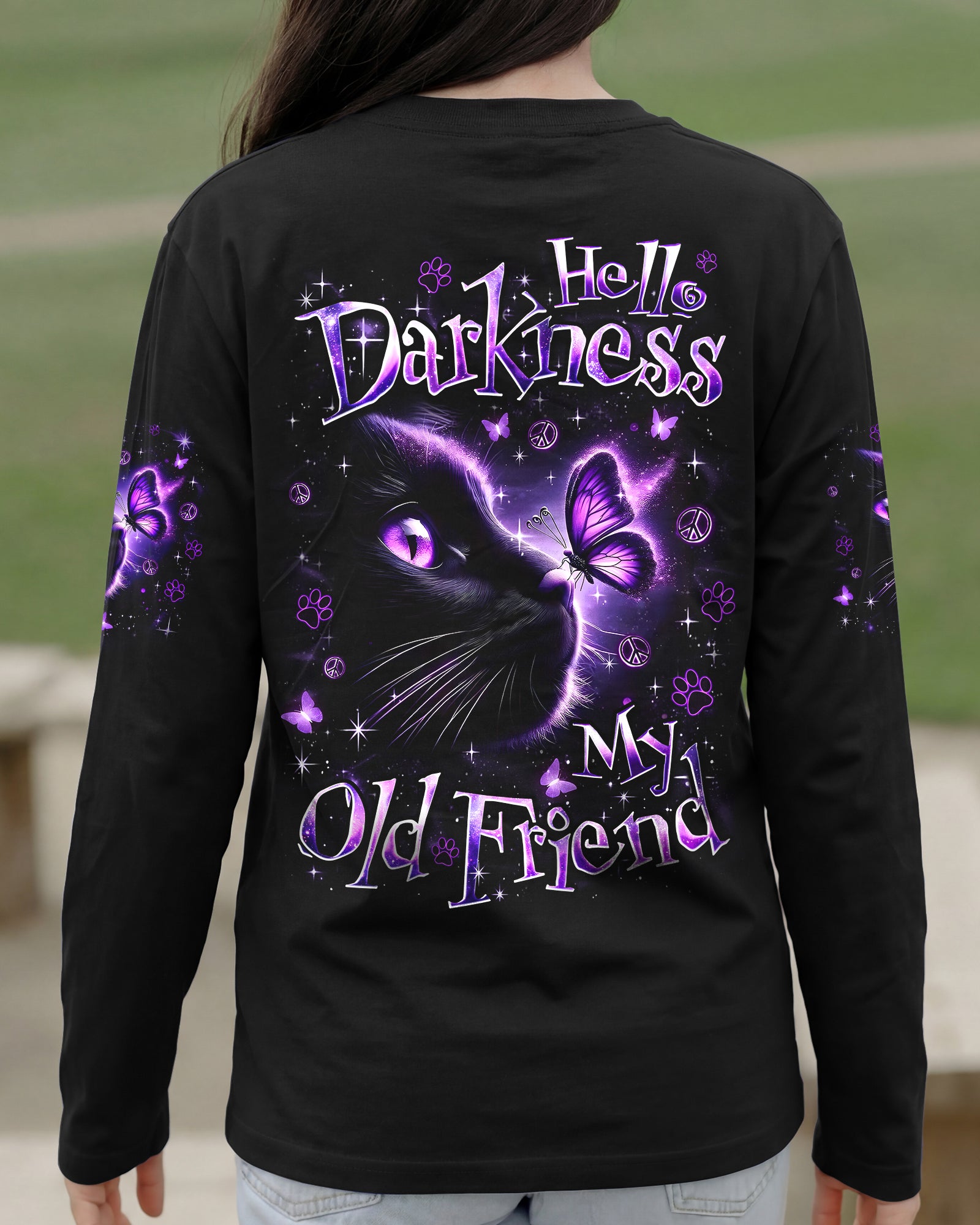 HELLO DARKNESS MY OLD FRIEND CAT AND BUTTERFLY ALL OVER PRINT - TYQY1203262