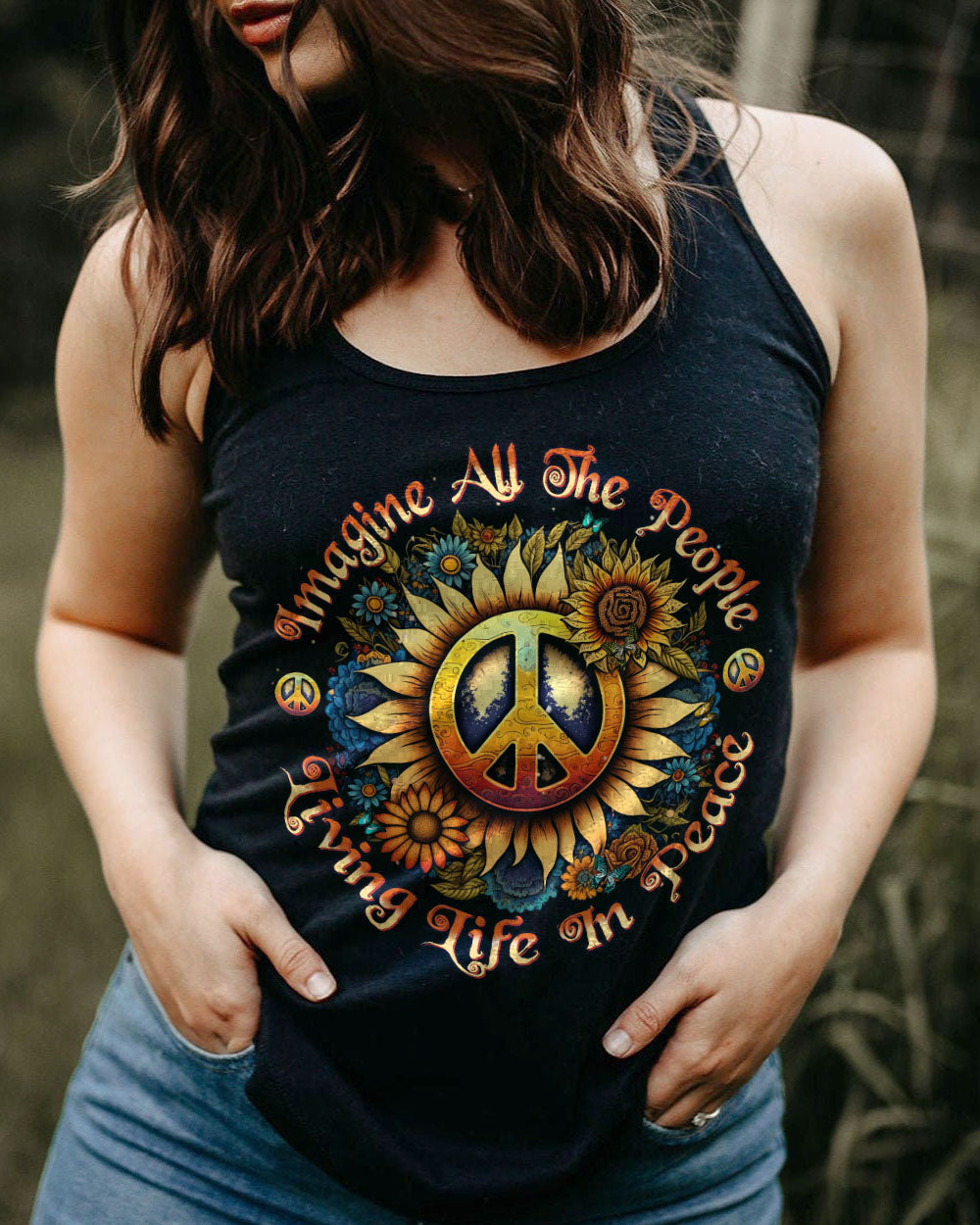 IMAGINE ALL THE PEOPLE LIVING LIFE IN PEACE SUNFLOWER ALL OVER PRINT - YHHN1603233