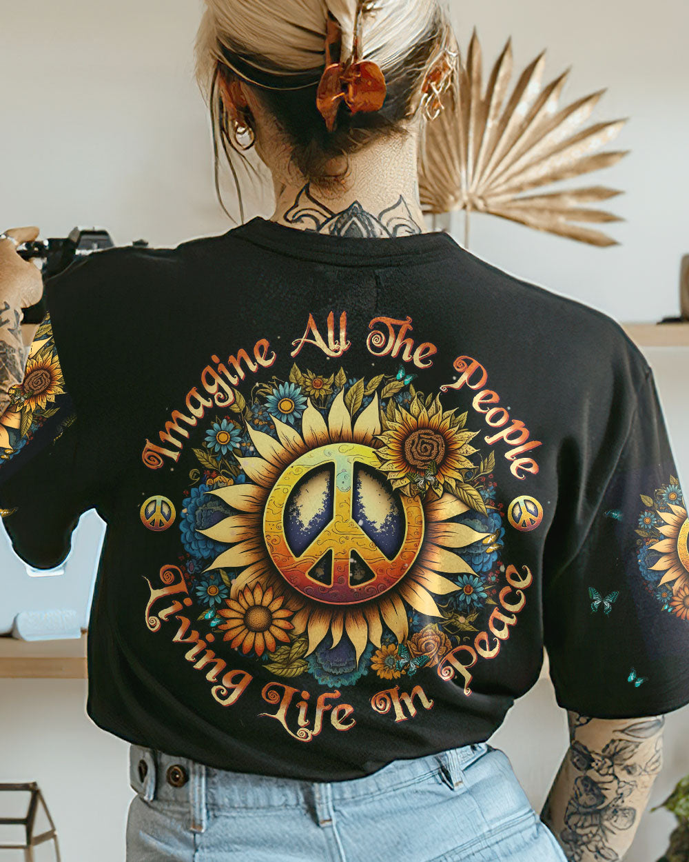 IMAGINE ALL THE PEOPLE LIVING LIFE IN PEACE SUNFLOWER ALL OVER PRINT - YHHN1603233