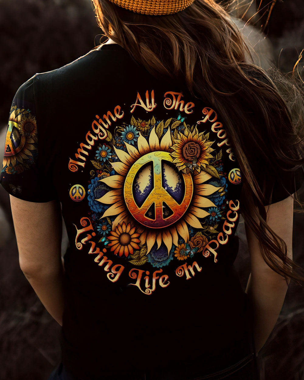 IMAGINE ALL THE PEOPLE LIVING LIFE IN PEACE SUNFLOWER ALL OVER PRINT - YHHN1603233