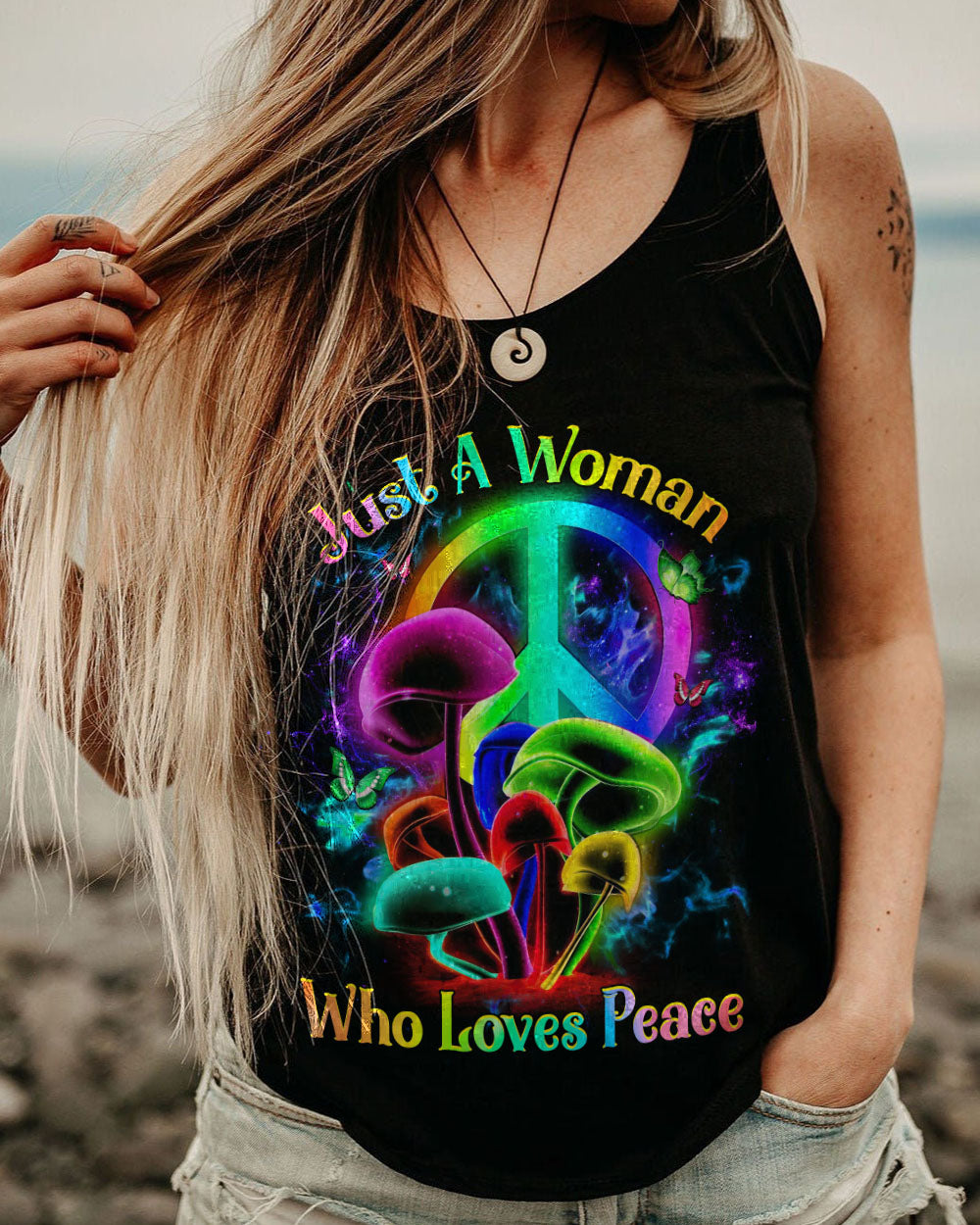 JUST A WOMAN WHO LOVES PEACE ALL OVER PRINT - YHHG1603234