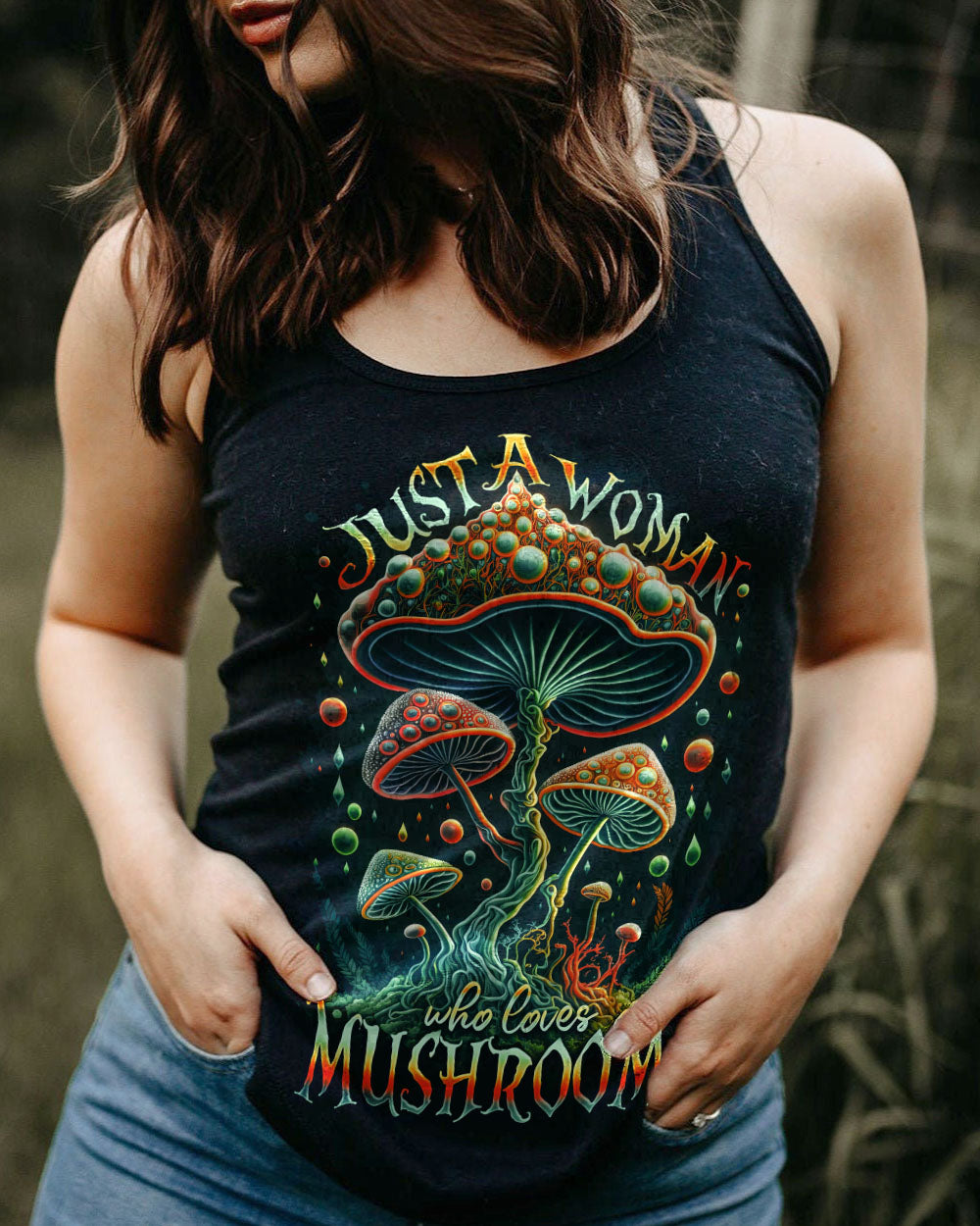 JUST A WOMAN WHO LOVES MUSHROOMS ALL OVER PRINT - TA2102231