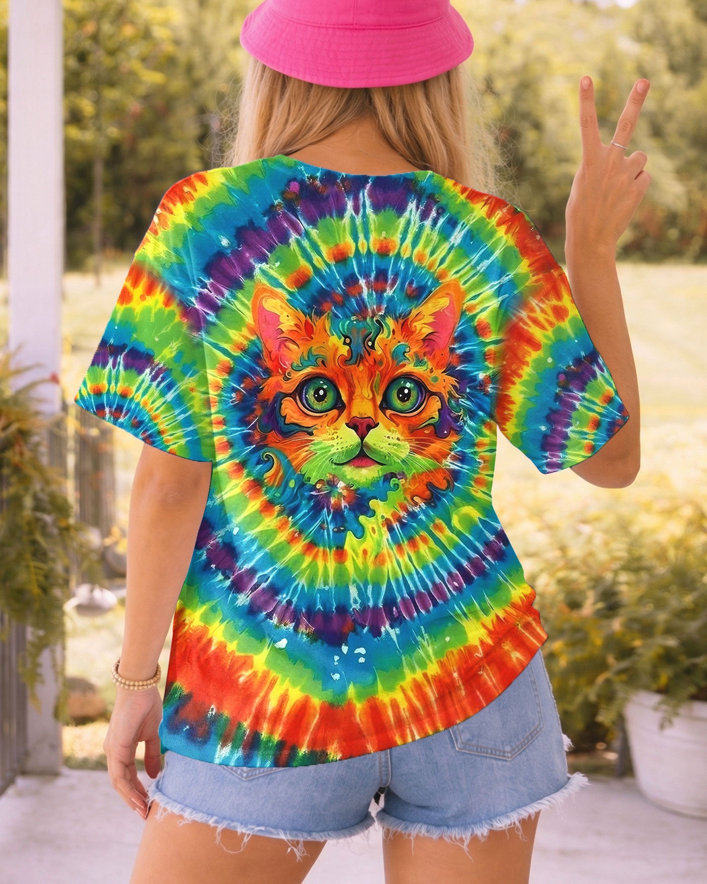 PSYCHEDELIC RAINBOW SWIRL CAT ALL OVER PRINT - YHLT0402261