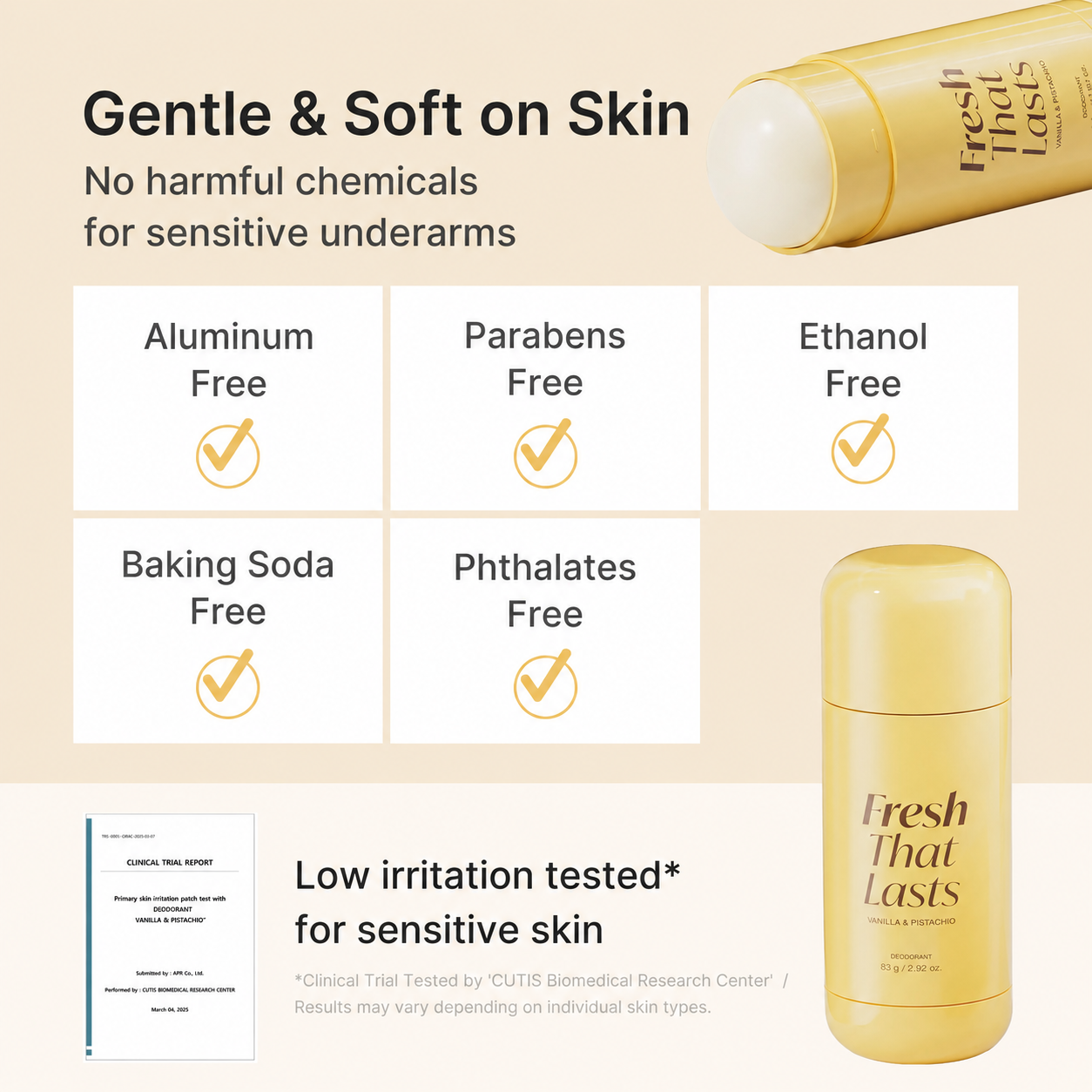 Vanilla & Pistachio Deodorant – 24H Odor Protection, Aluminum-Free, Brightens & Smooths Underarms with Kojic Acid & Turmeric