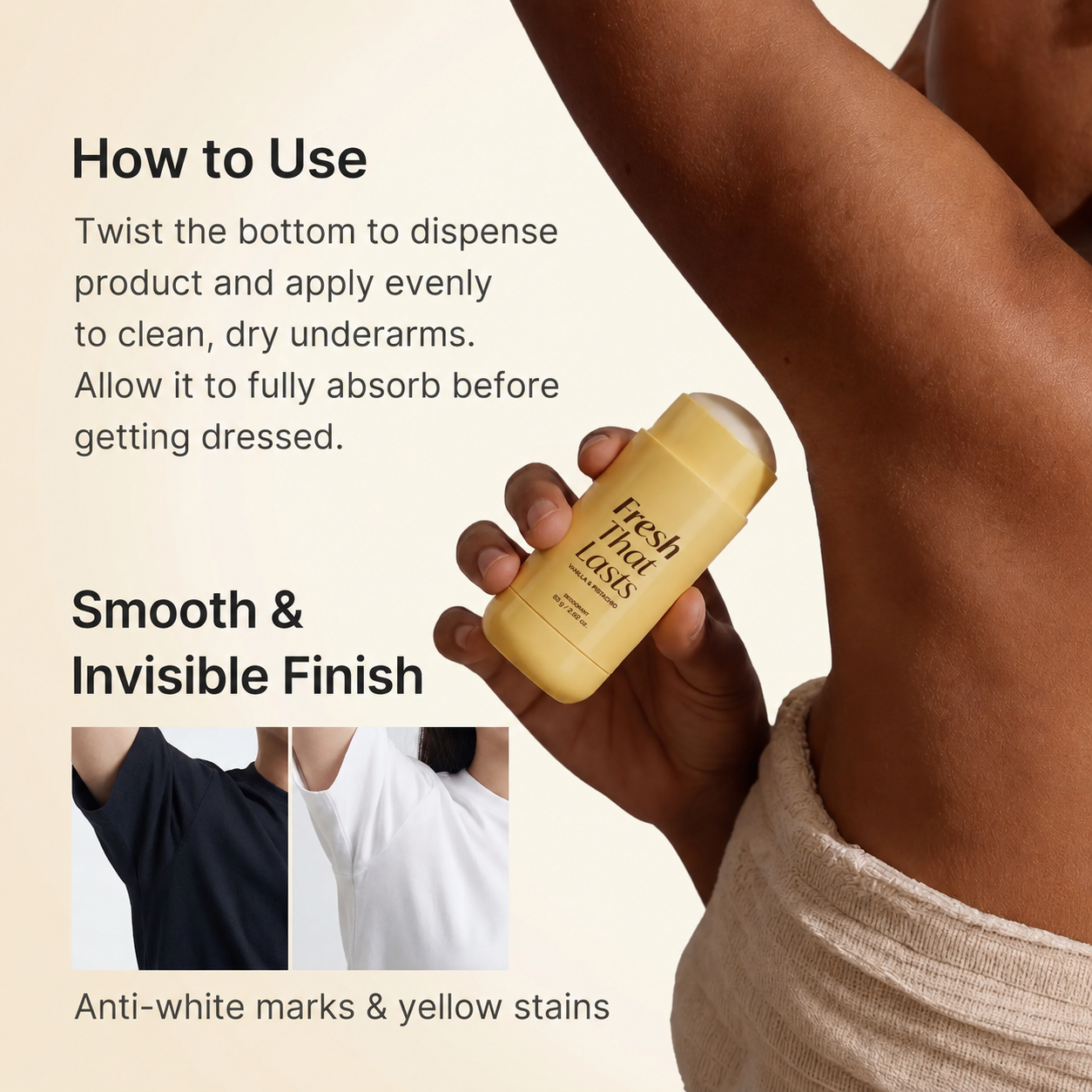 Vanilla & Pistachio Deodorant – 24H Odor Protection, Aluminum-Free, Brightens & Smooths Underarms with Kojic Acid & Turmeric
