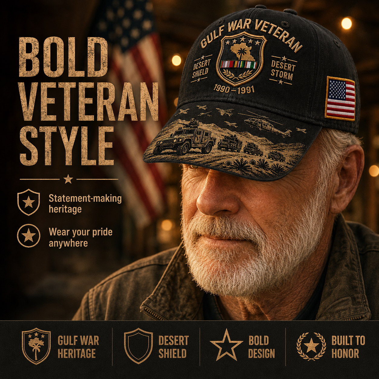 Gulf War Veteran Desert Shield & Desert Storm Commemorative Cap 🇺🇸