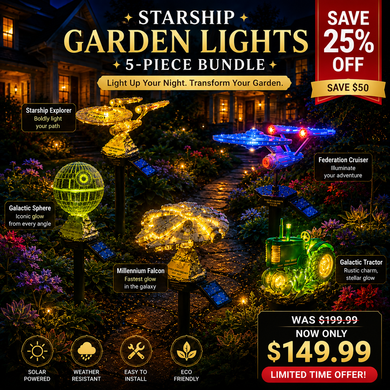 🌌TODAY 52% OFF🚀Turn Your Backyard Into a Sci-Fi Wonderland —🌠 Sci-Fi Starship Solar Garden Light