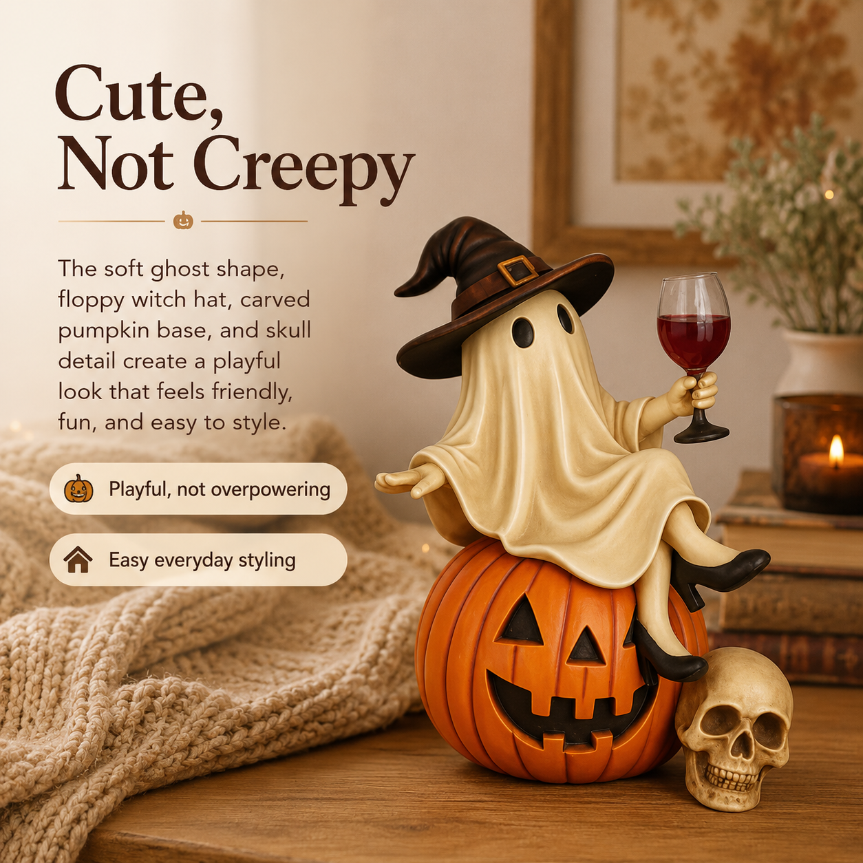 👻 Ghost Character Halloween Decor – Cute Seasonal Tabletop Decoration🍷