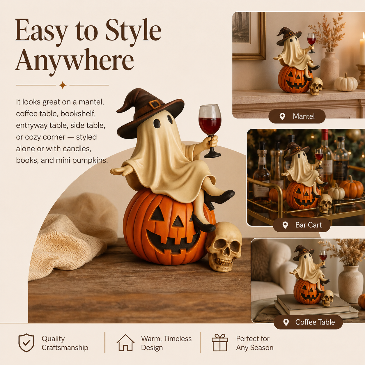 👻 Ghost Character Halloween Decor – Cute Seasonal Tabletop Decoration🍷