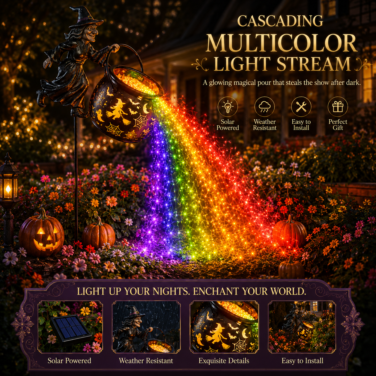 🎃 Halloween Witch Cauldron Solar Garden Light - 🧙Magical Outdoor Halloween Décor