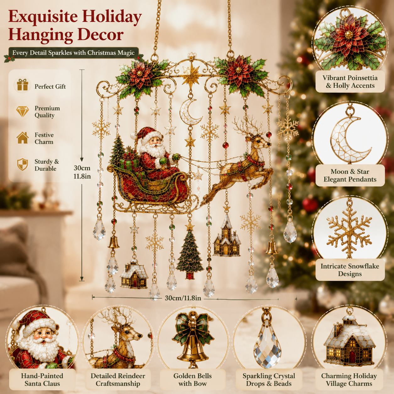 🔥Limited Time Offer: 🎄 Handmade Christmas Stained Glass Window Hanging – Holiday Suncatcher Decor