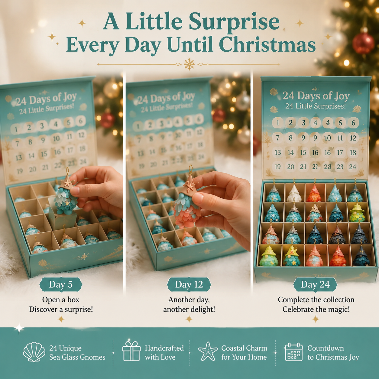 🌊🧝‍♂️Sea Glass Gnome Advent Calendar 2026 – Magical Christmas Countdown Decoration